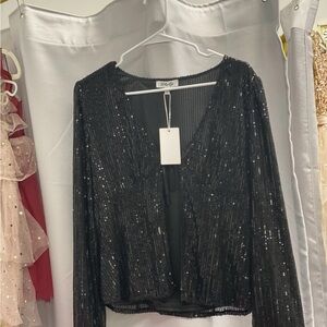 Elegant Black Sequin Cardigan